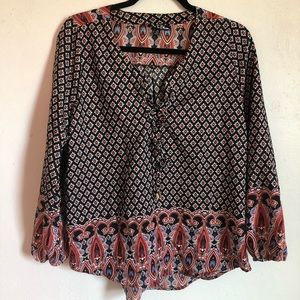 Print and paisley lace up blouse size medium